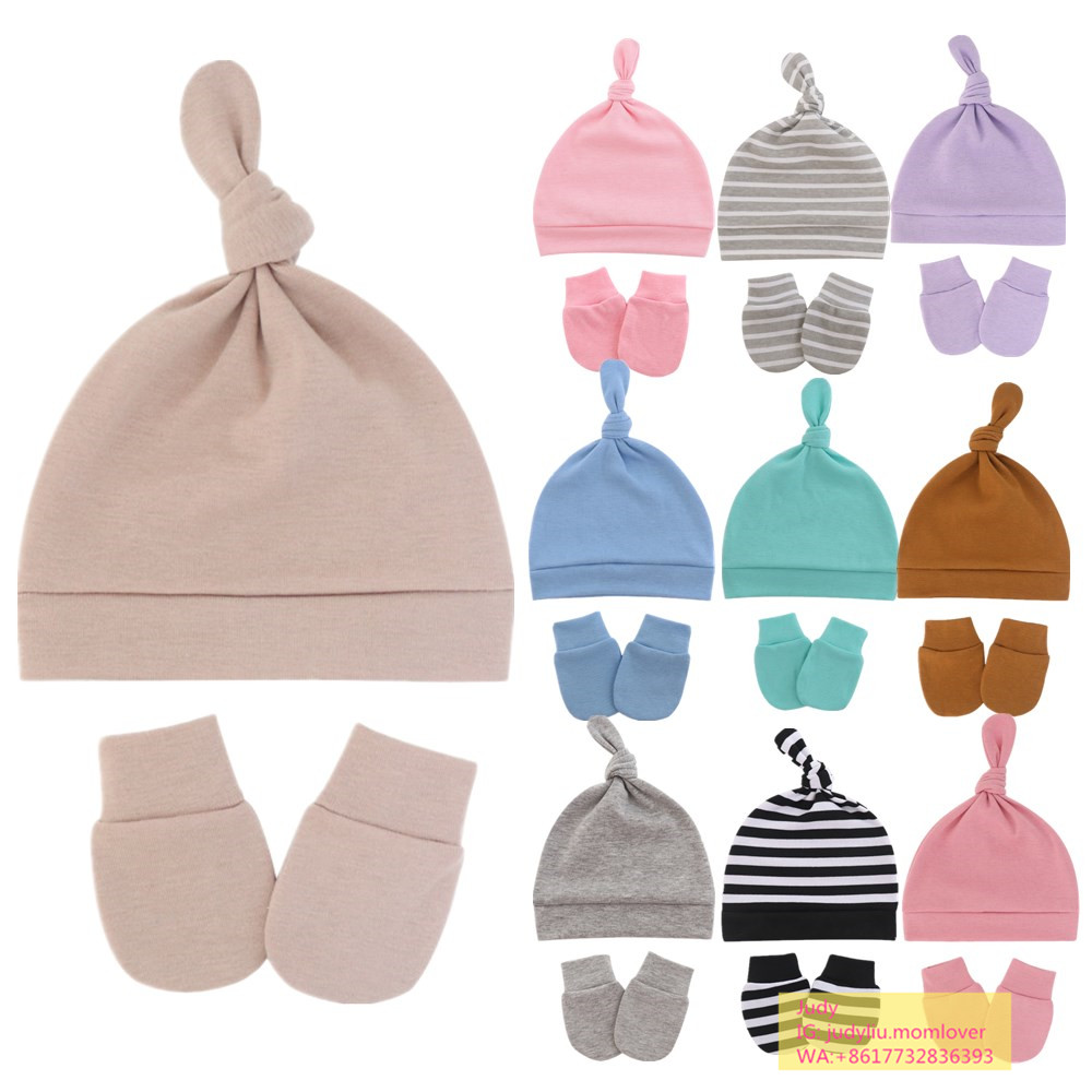 cotton knot cute baby beanie and mitten set girl and boy hats(图1)